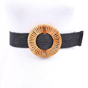 BNWT Brand New Bamboo Buckle Faux Straw Elastic Fashion Belt